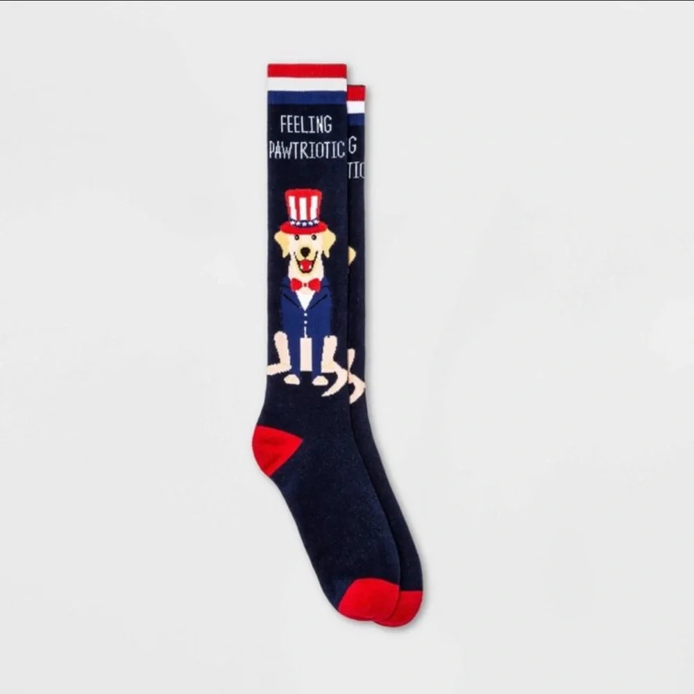 Dog Feeling Paw'triotic Graphic Knee High Blue Socks